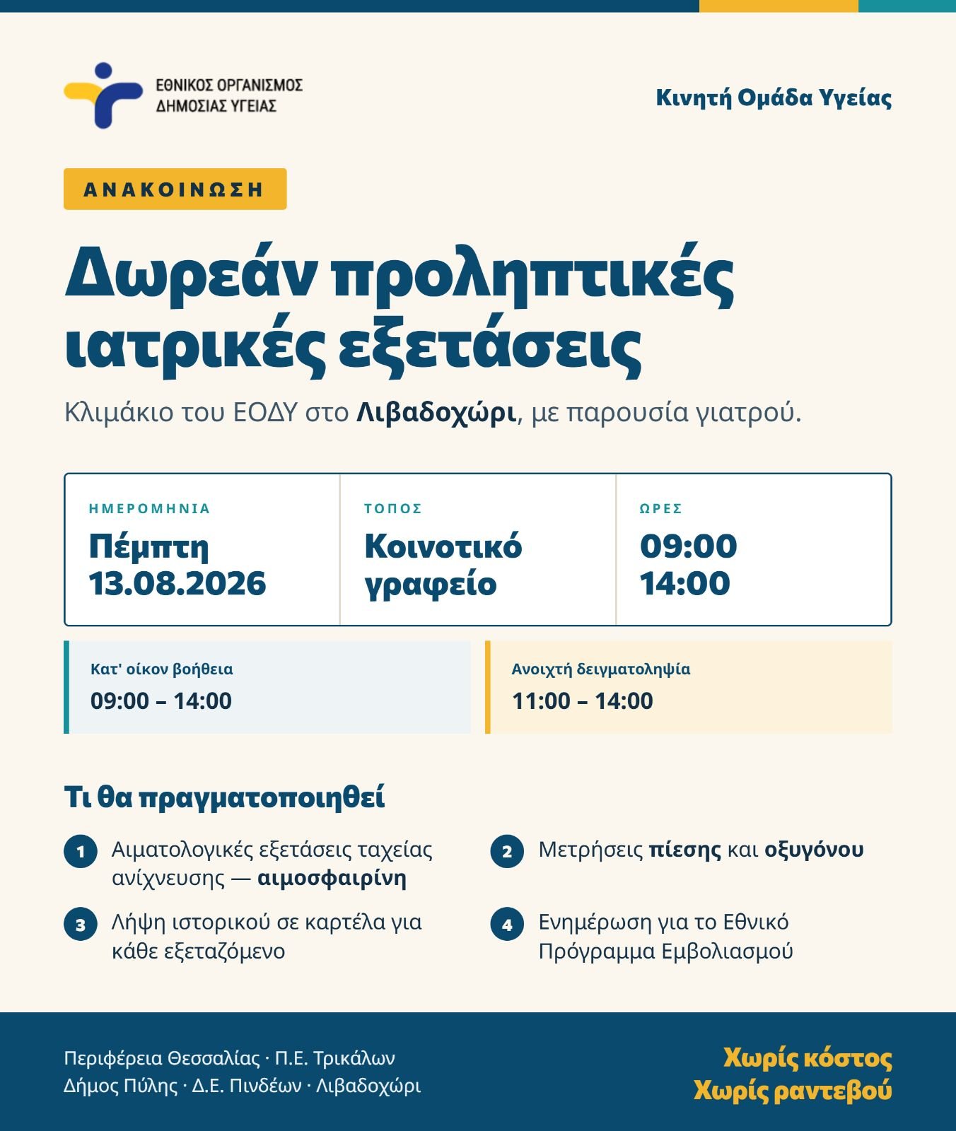 Δωρεάν προληπτικές ιατρικές εξετάσεις